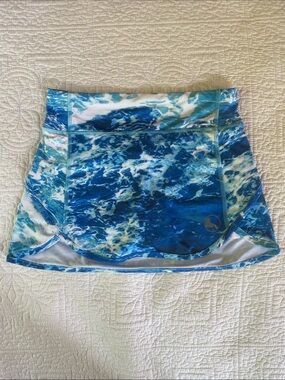 Reel Legends Girls Blue White Ocean Print Swim Skort